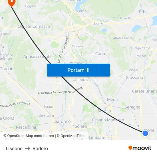 Lissone to Rodero map