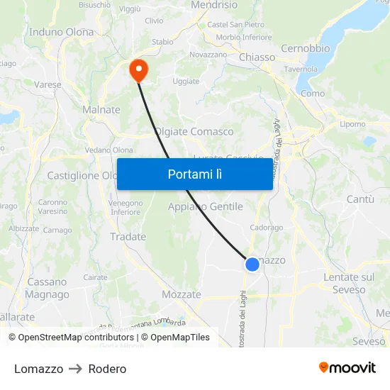 Lomazzo to Rodero map
