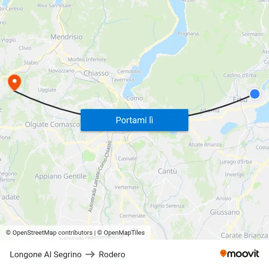 Longone Al Segrino to Rodero map