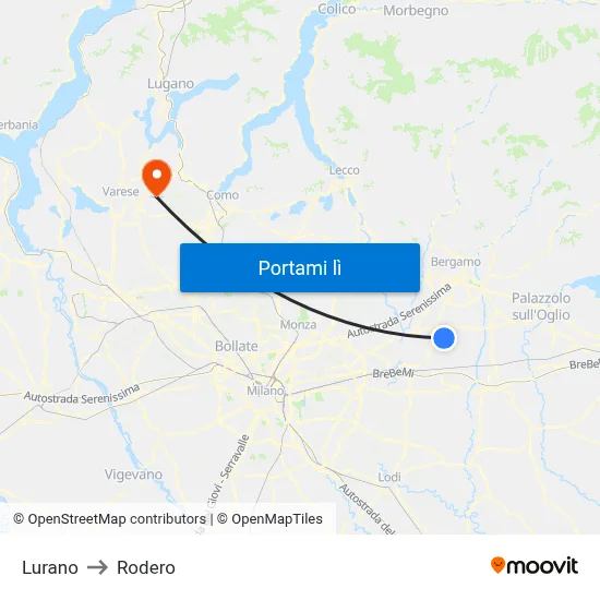 Lurano to Rodero map