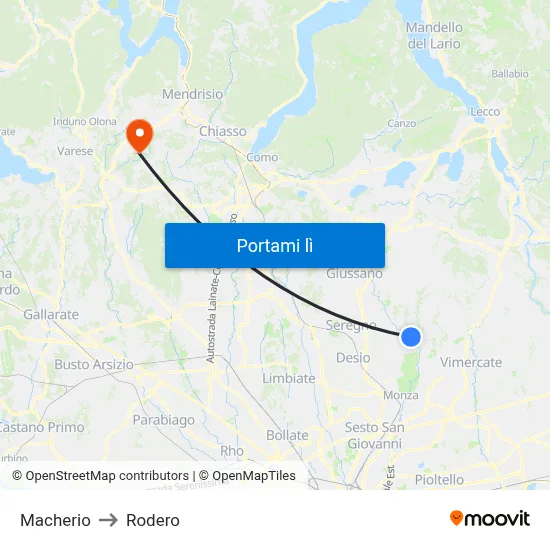 Macherio to Rodero map