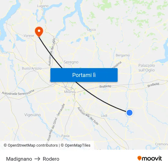 Madignano to Rodero map