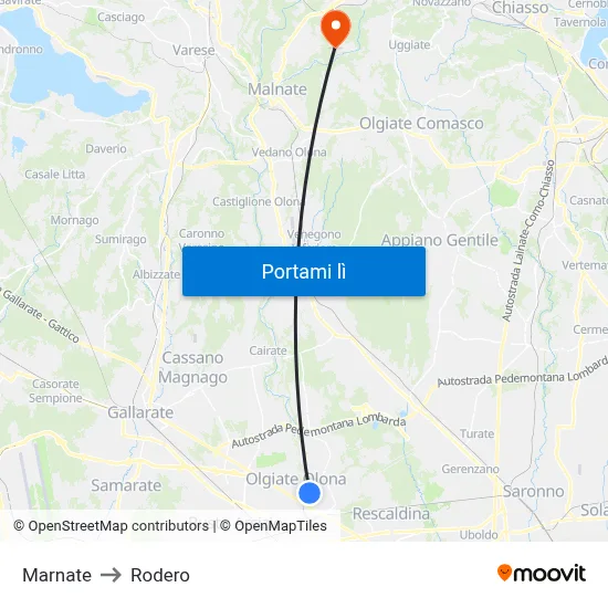 Marnate to Rodero map