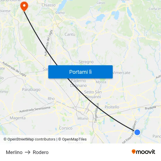 Merlino to Rodero map