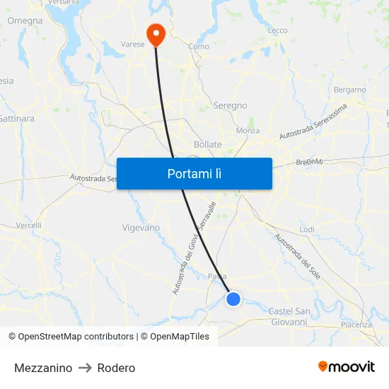 Mezzanino to Rodero map