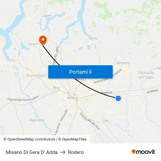 Misano Di Gera D' Adda to Rodero map