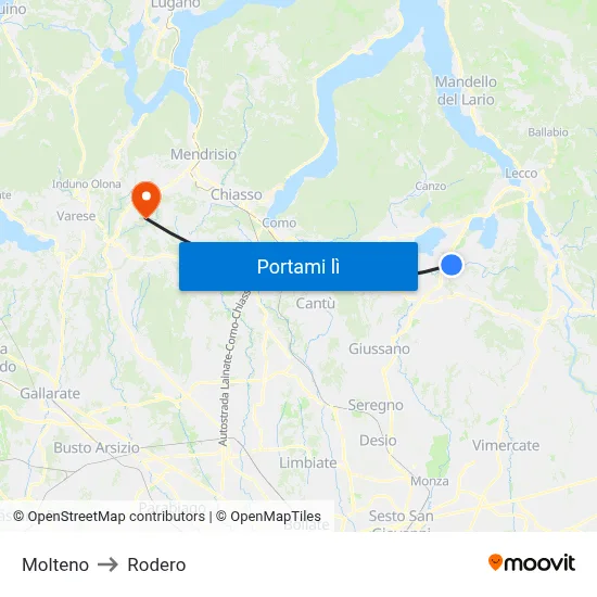 Molteno to Rodero map