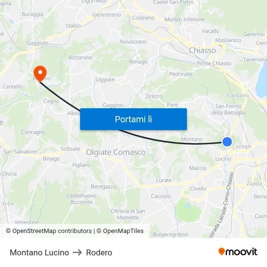 Montano Lucino to Rodero map