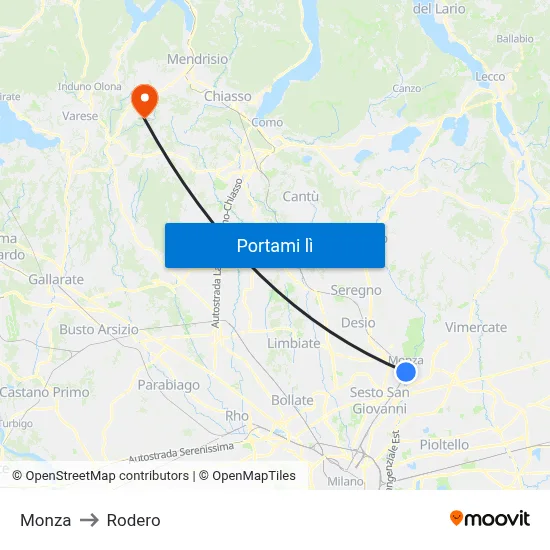 Monza to Rodero map