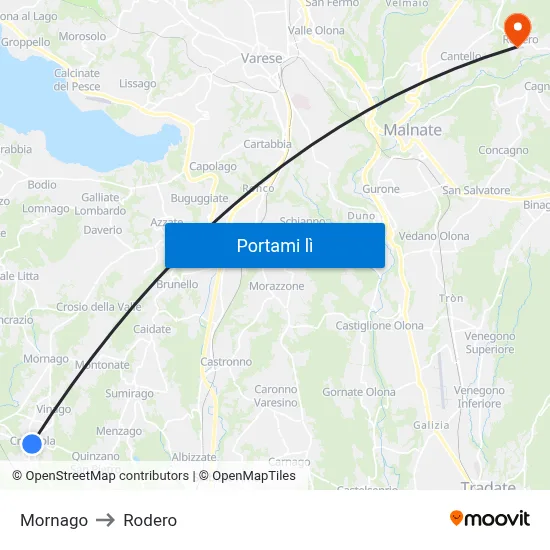 Mornago to Rodero map