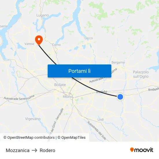 Mozzanica to Rodero map