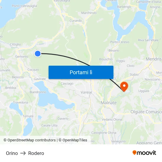 Orino to Rodero map