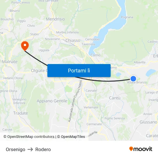 Orsenigo to Rodero map