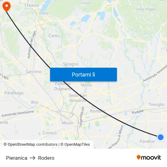 Pieranica to Rodero map
