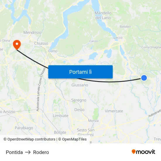 Pontida to Rodero map