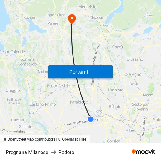 Pregnana Milanese to Rodero map