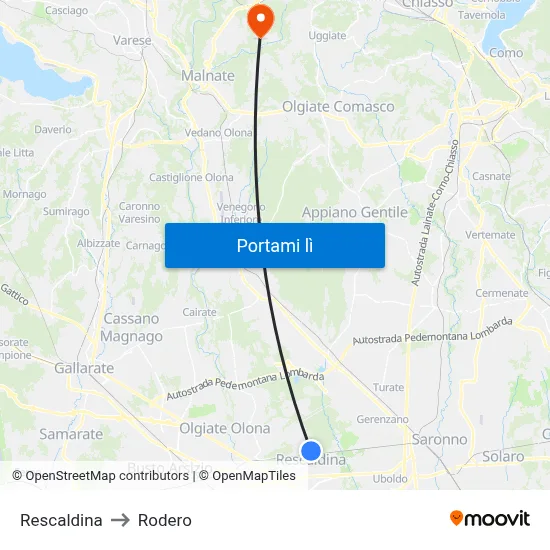 Rescaldina to Rodero map