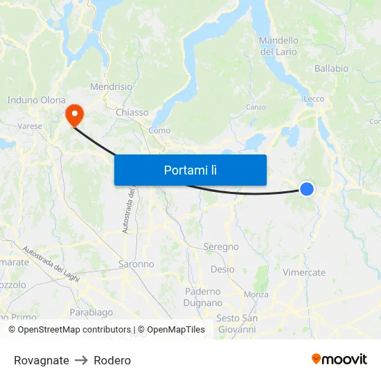 Rovagnate to Rodero map