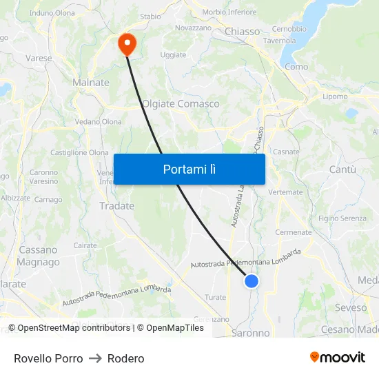 Rovello Porro to Rodero map