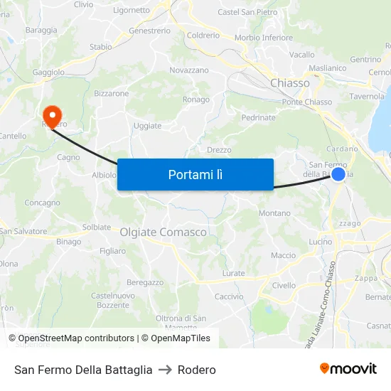 San Fermo Della Battaglia to Rodero map