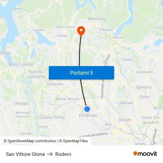 San Vittore Olona to Rodero map