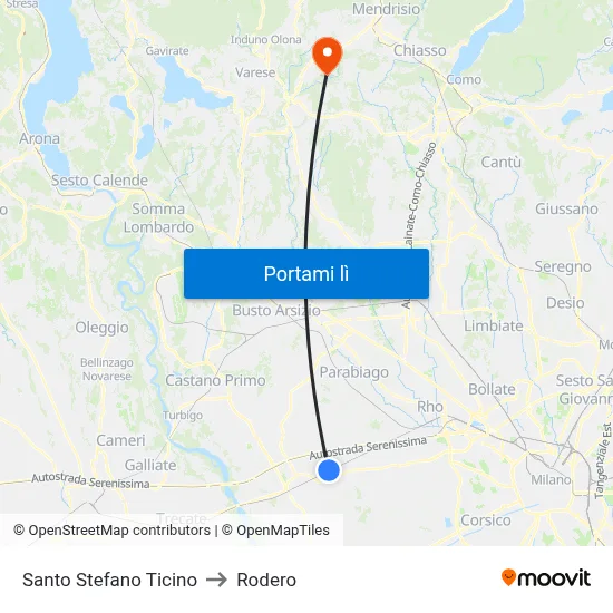 Santo Stefano Ticino to Rodero map