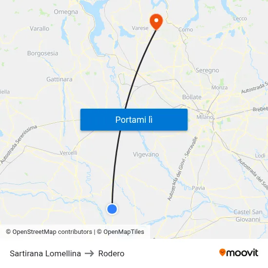 Sartirana Lomellina to Rodero map