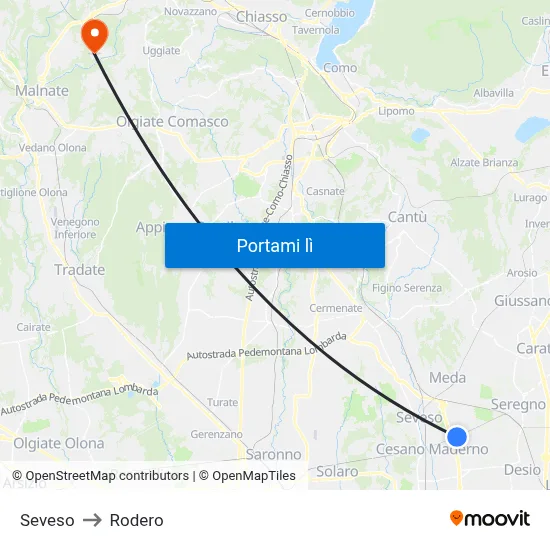 Seveso to Rodero map