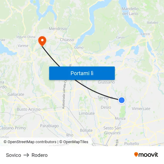 Sovico to Rodero map