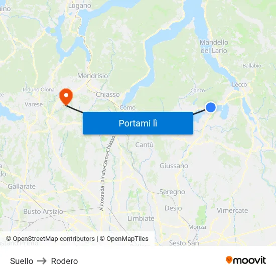 Suello to Rodero map