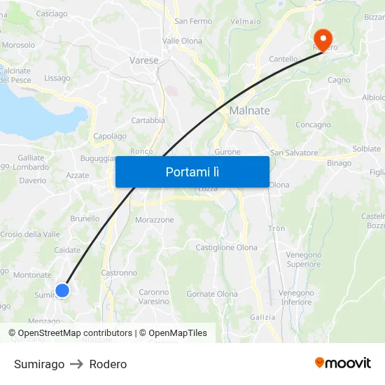 Sumirago to Rodero map
