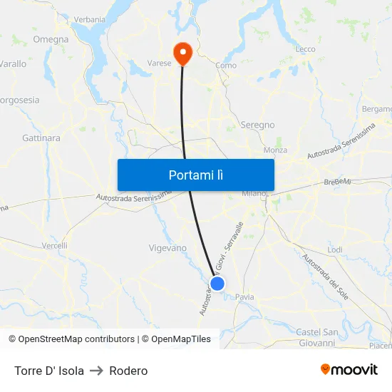 Torre D' Isola to Rodero map
