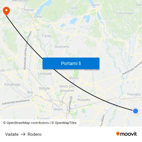 Vailate to Rodero map