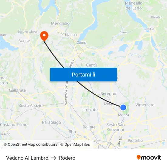 Vedano Al Lambro to Rodero map
