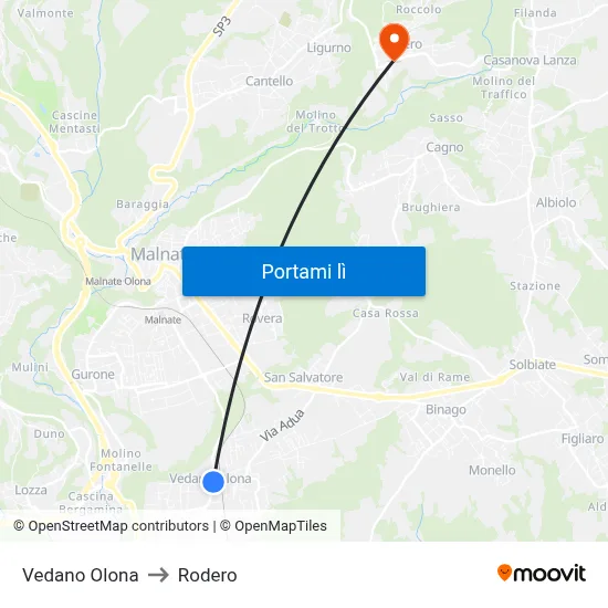 Vedano Olona to Rodero map