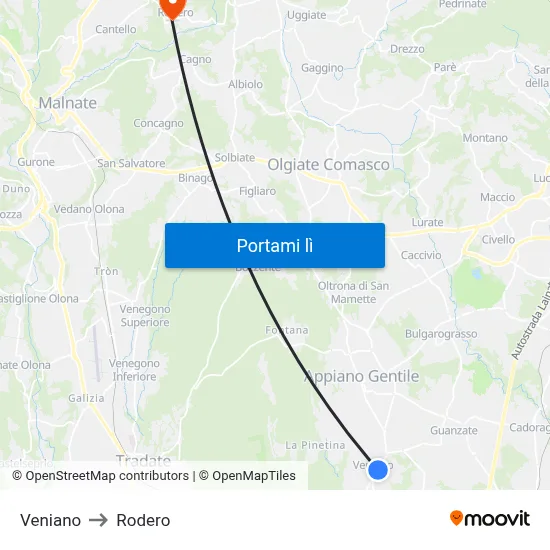 Veniano to Rodero map