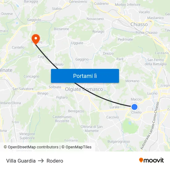 Villa Guardia to Rodero map