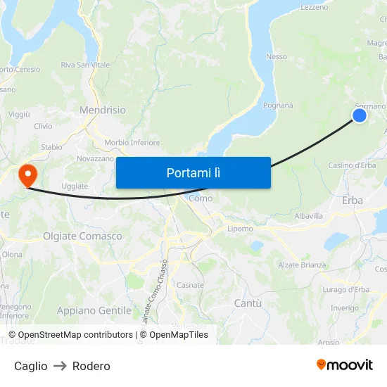 Caglio to Rodero map