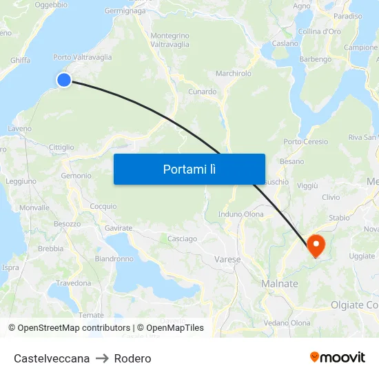 Castelveccana to Rodero map