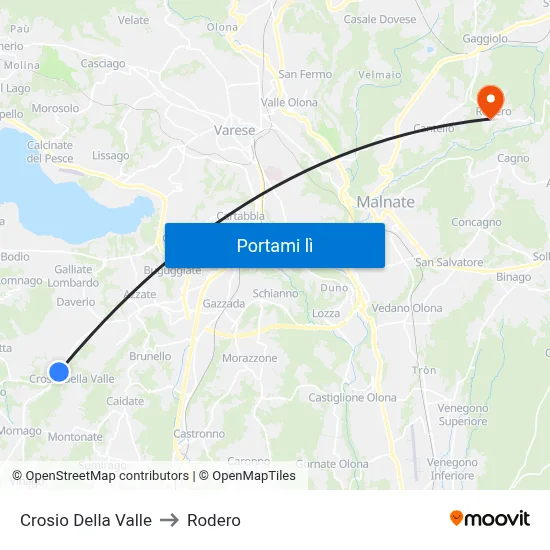 Crosio Della Valle to Rodero map