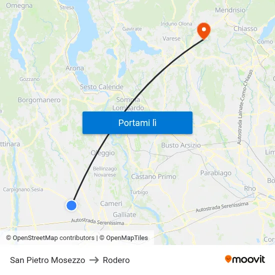 San Pietro Mosezzo to Rodero map