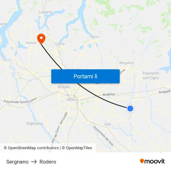 Sergnano to Rodero map