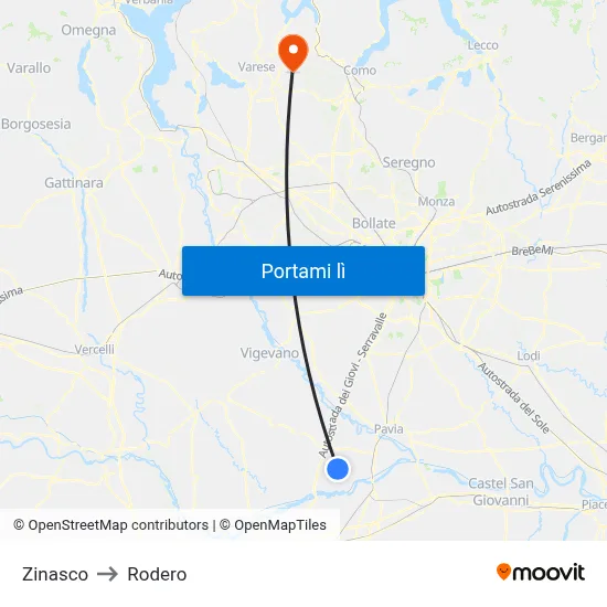 Zinasco to Rodero map