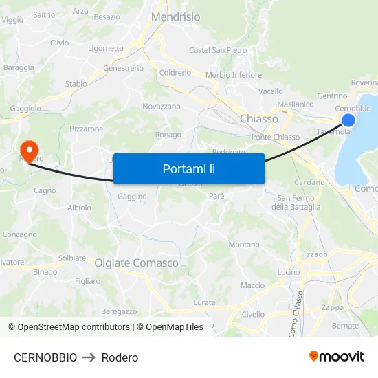 CERNOBBIO to Rodero map