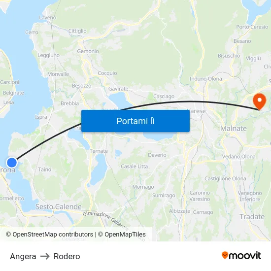 Angera to Rodero map