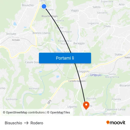 Bisuschio to Rodero map