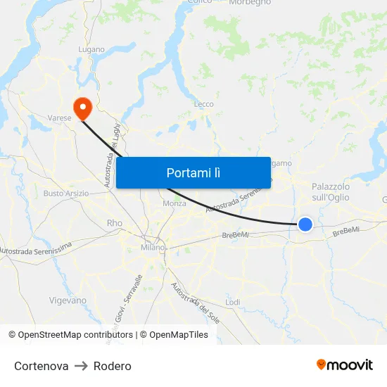 Cortenova to Rodero map
