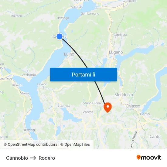 Cannobio to Rodero map