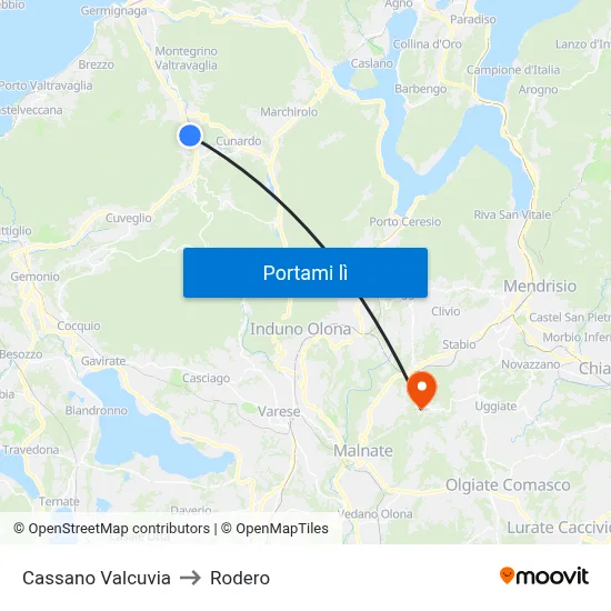 Cassano Valcuvia to Rodero map