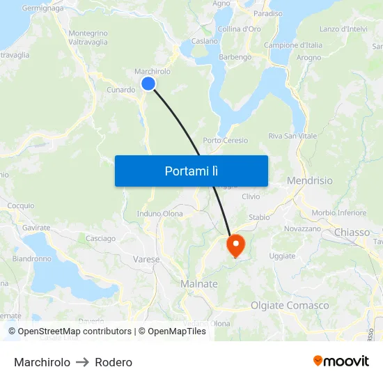 Marchirolo to Rodero map